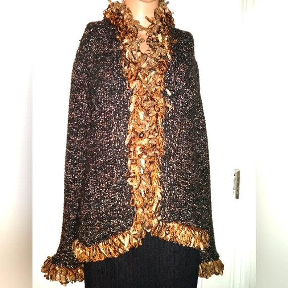 COUTURE HIGHEND KNIT QUALITY THICK WOOL BOUCLE LOOP CARDIGAN JACKET SWEATER M/ L - Picture 2 of 9